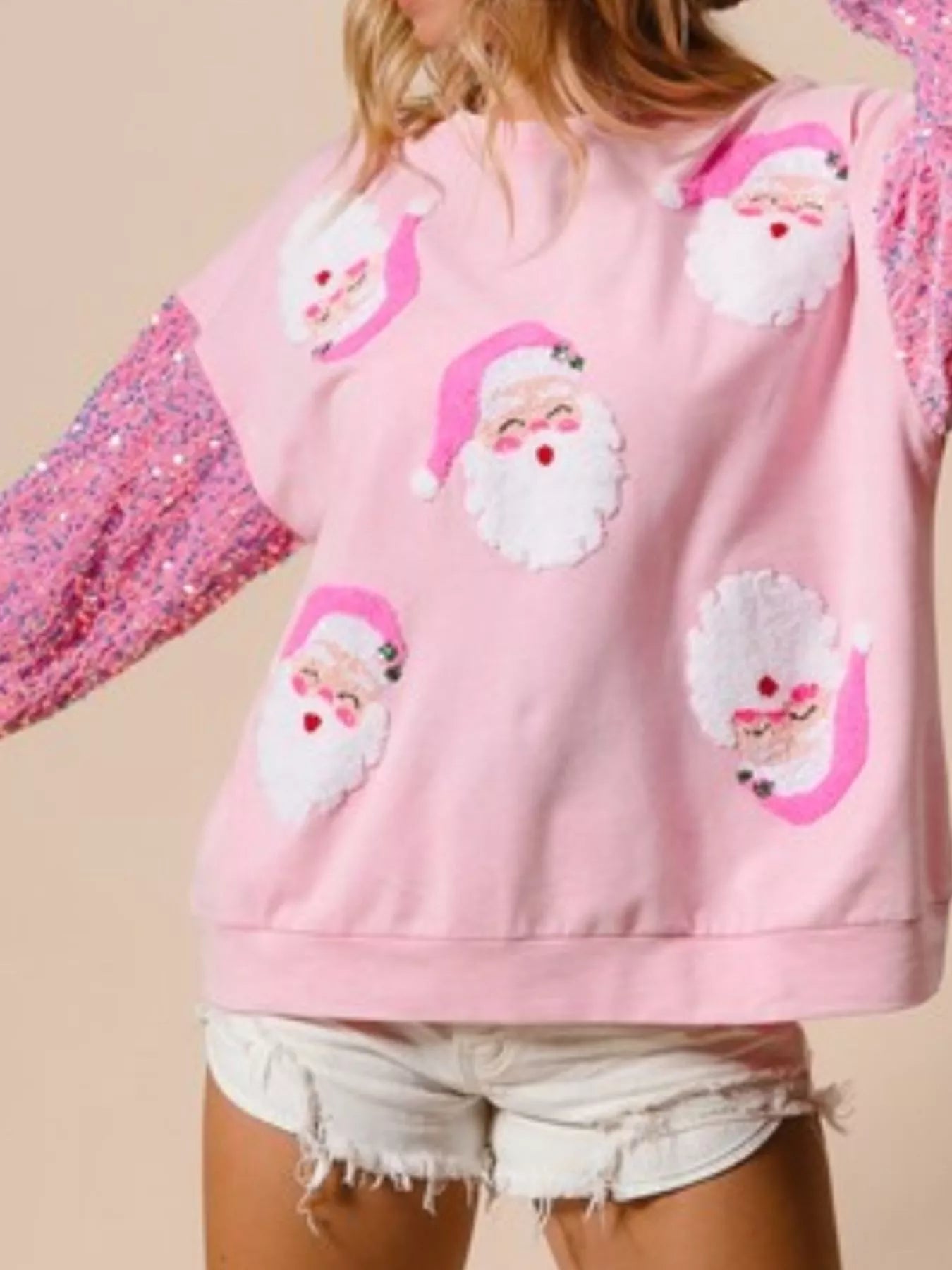 Preorder: Christmas Theme Sequin Long Sleeve Sweatshirt Santa Claus