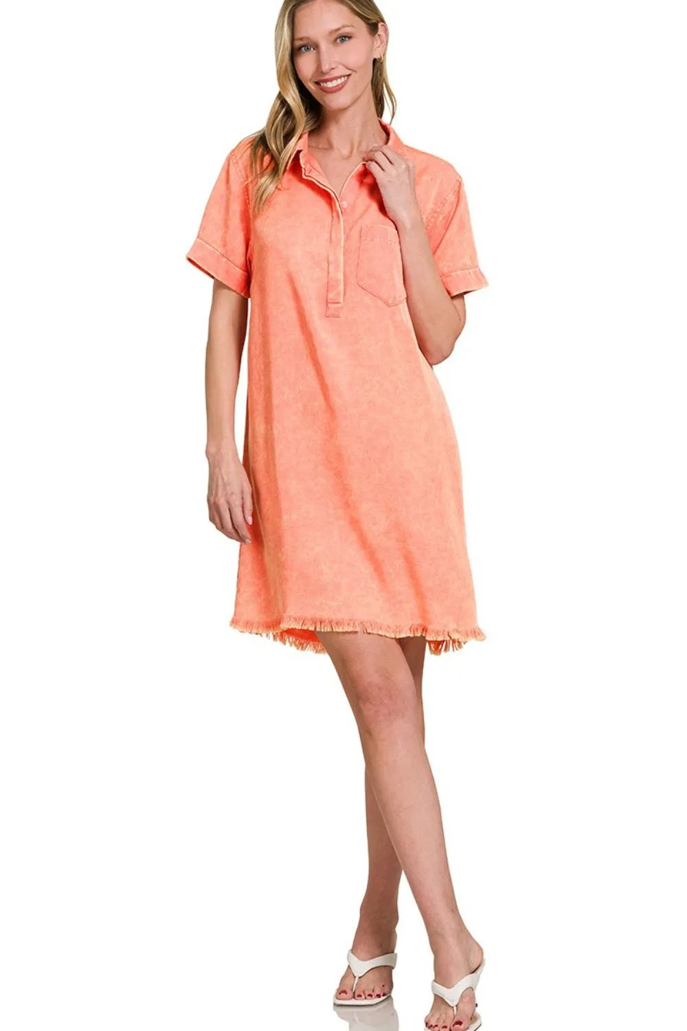 Zenana Coral Tencel Mineral Washed Collared Shirts Dress