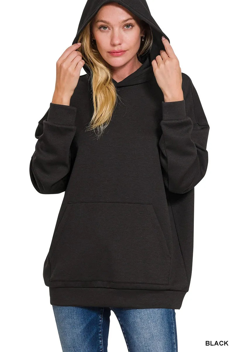 Zenana Black Oversized Scuba Hoodie with Kangaroo Pocket