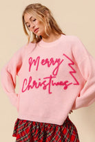 SO ME Pink Merry Christmas Tinsel Lettering Sweater BLUSH PINK