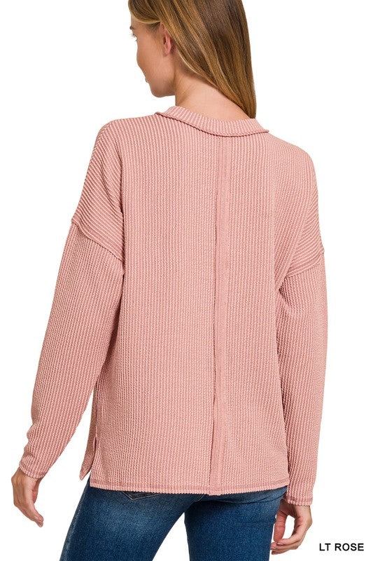 Zenana Ruby Long Sleeve Drop Shoulder Rib Top