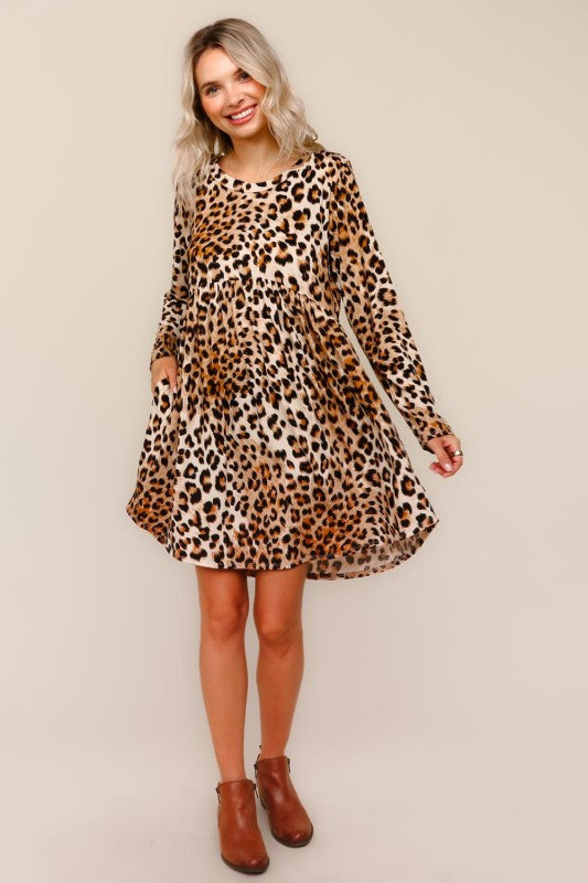 Haptics Fit and Flare Leopard Babydoll Midi Dress