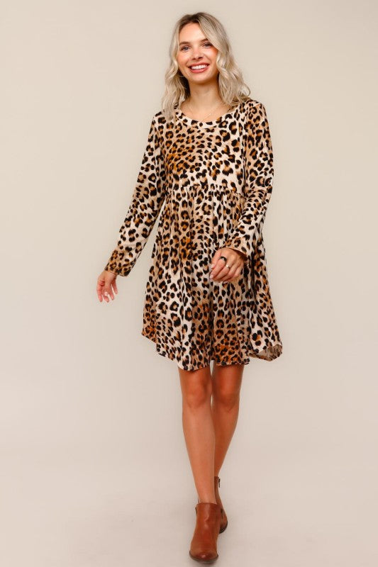 Haptics Fit and Flare Leopard Babydoll Midi Dress