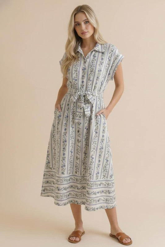 Haptics Tailored for Fun Floral Stripe Midi Dress