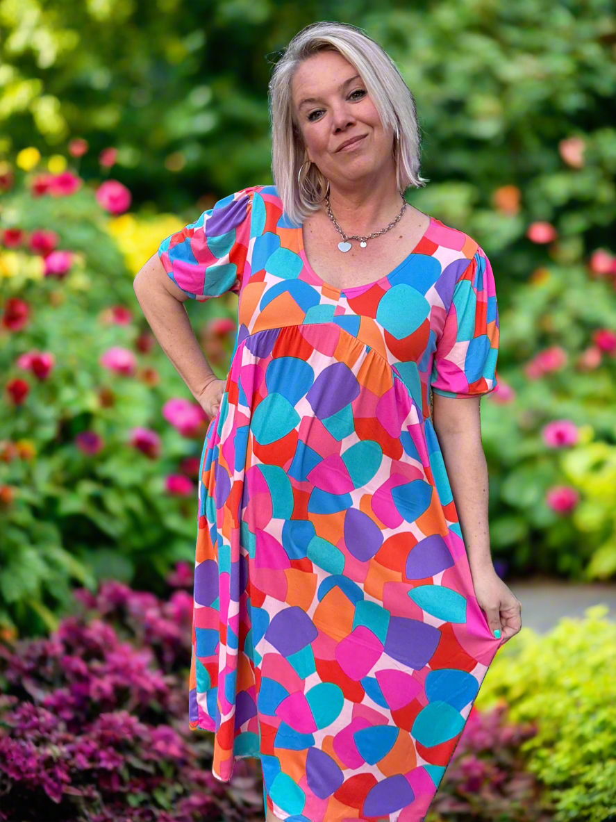 Haptics Geometric Multicolor Midi Dress With Pockets Dresses