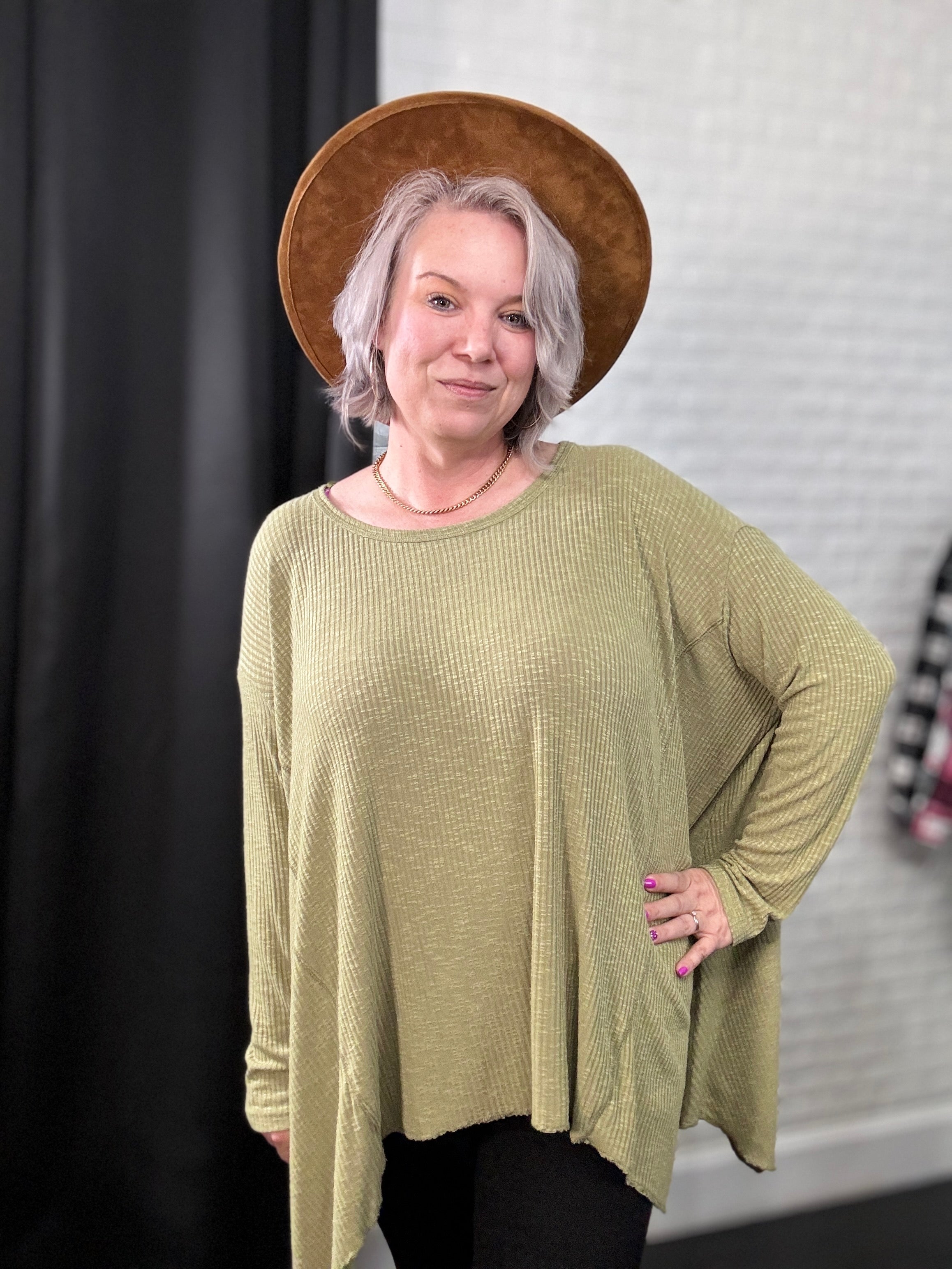 Heyson Oversized Ribbed Sharkbite Hem Top Shirts & Tops