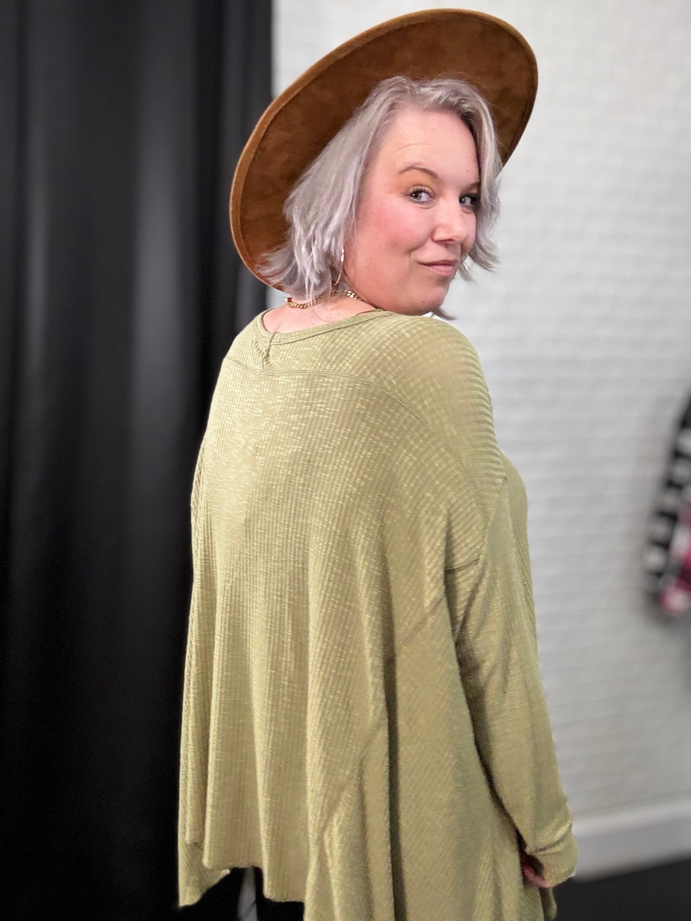 Heyson Oversized Ribbed Sharkbite Hem Top Shirts & Tops