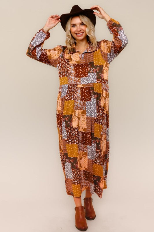 Haptics Sienna Fit & Flare Patchwork Midi Dress