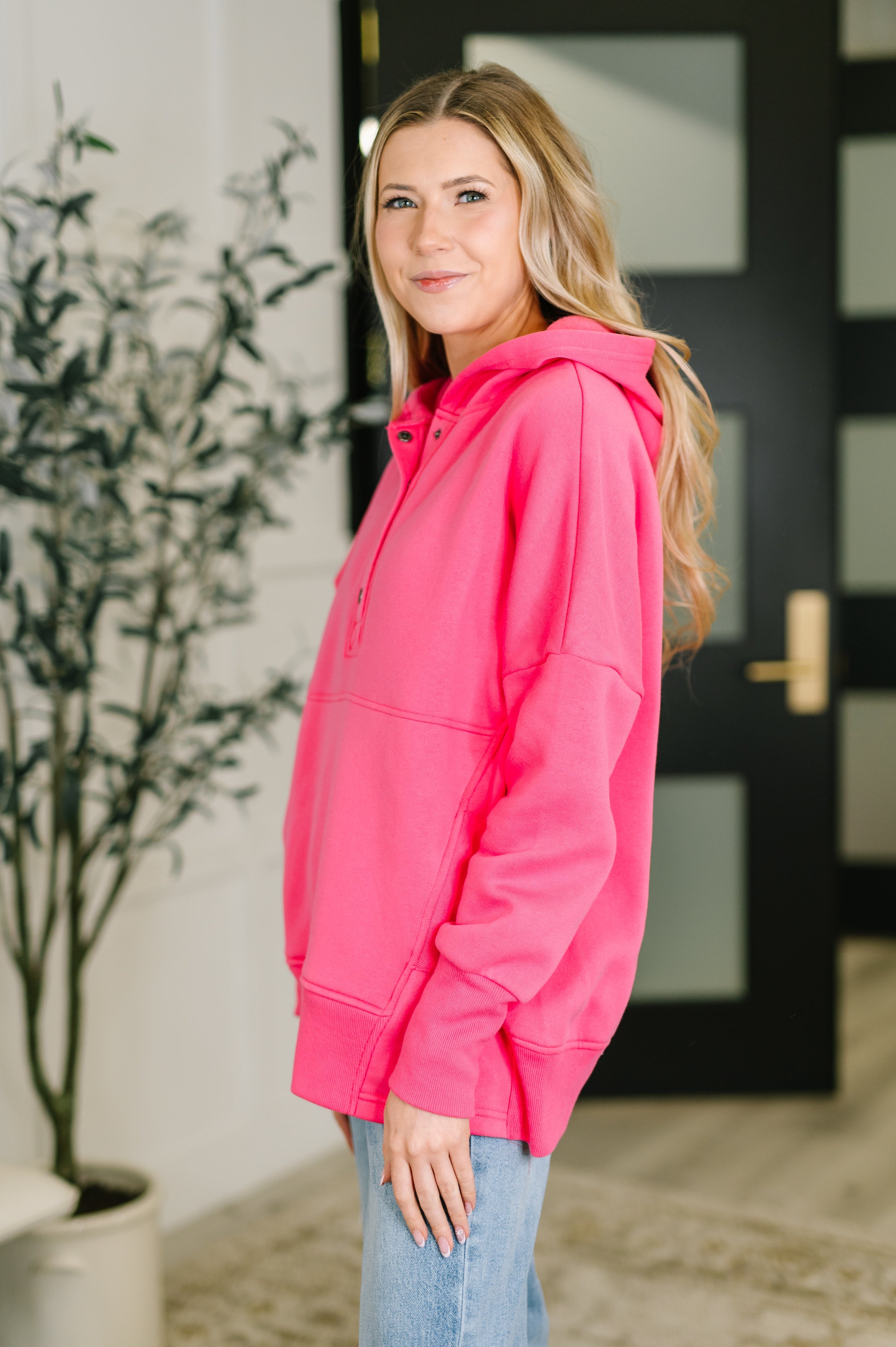 Zenana A Million Different Reasons Hooded Fleece Pullover in Fuchsia Womens