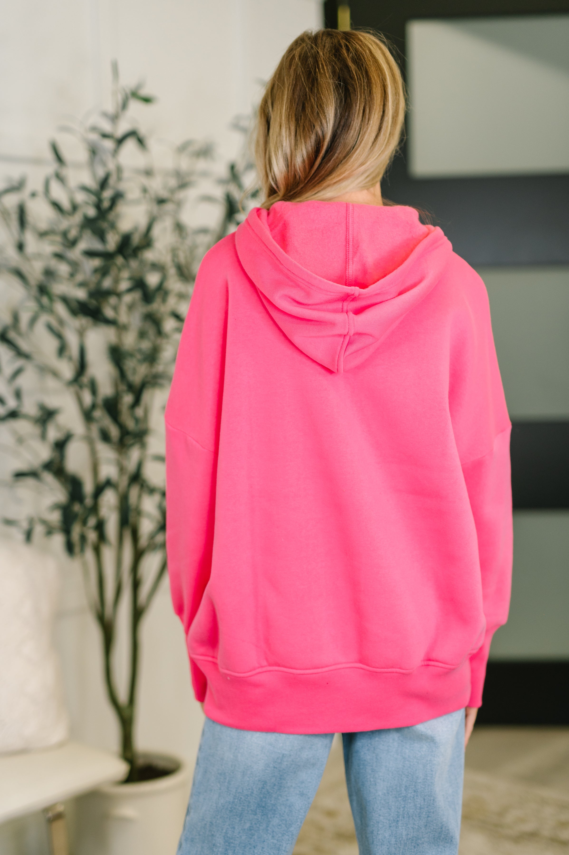 Zenana A Million Different Reasons Hooded Fleece Pullover in Fuchsia Womens