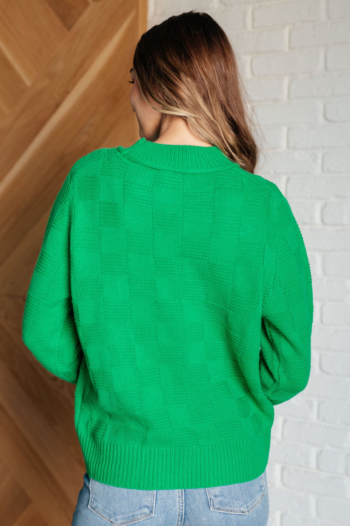 Jodifl A Song to Sing Monochromatic Checkered Sweater Knit Pullover Tops