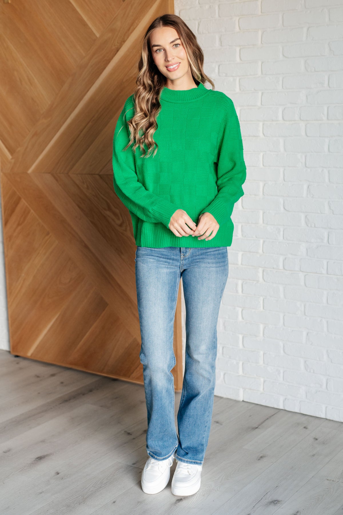 Jodifl A Song to Sing Monochromatic Checkered Sweater Knit Pullover Tops