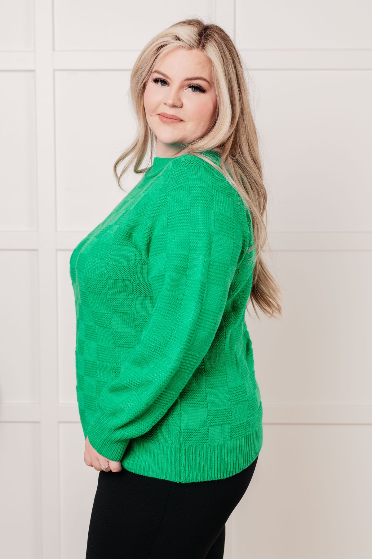 Jodifl A Song to Sing Monochromatic Checkered Sweater Knit Pullover Tops