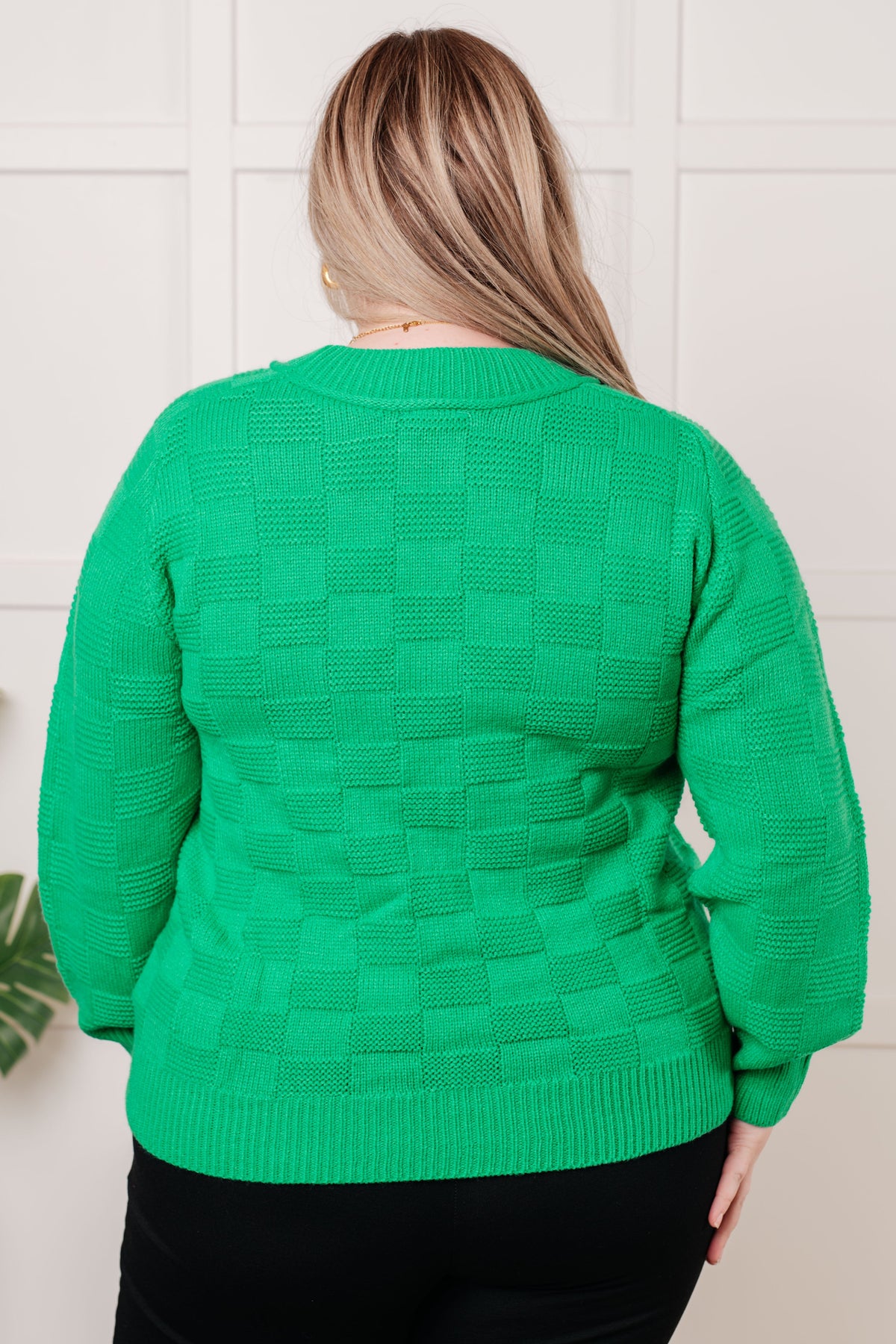 Jodifl A Song to Sing Monochromatic Checkered Sweater Knit Pullover Tops