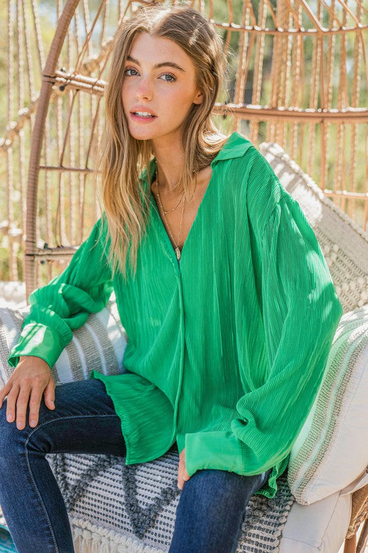 And The Why The Grass is Always Greener Pleated Silk Blouse