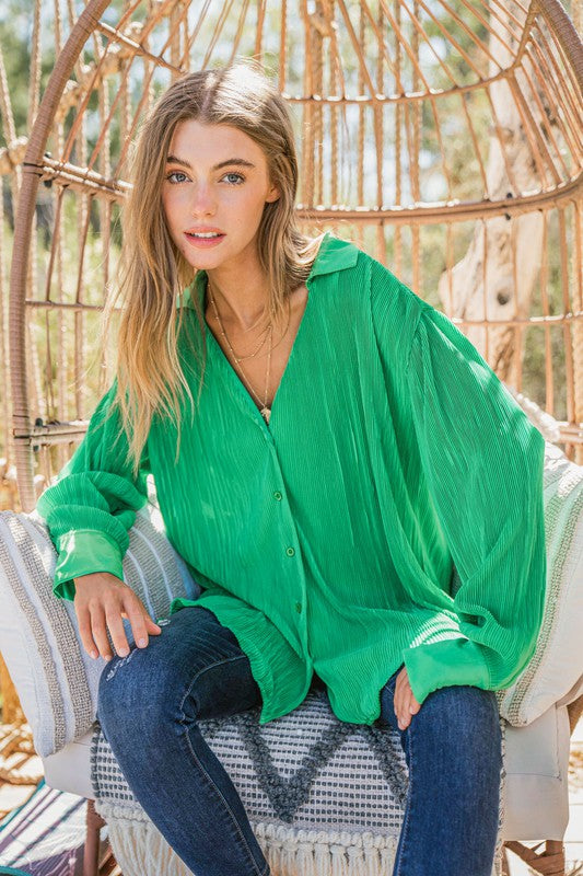 And The Why The Grass is Always Greener Pleated Silk Blouse