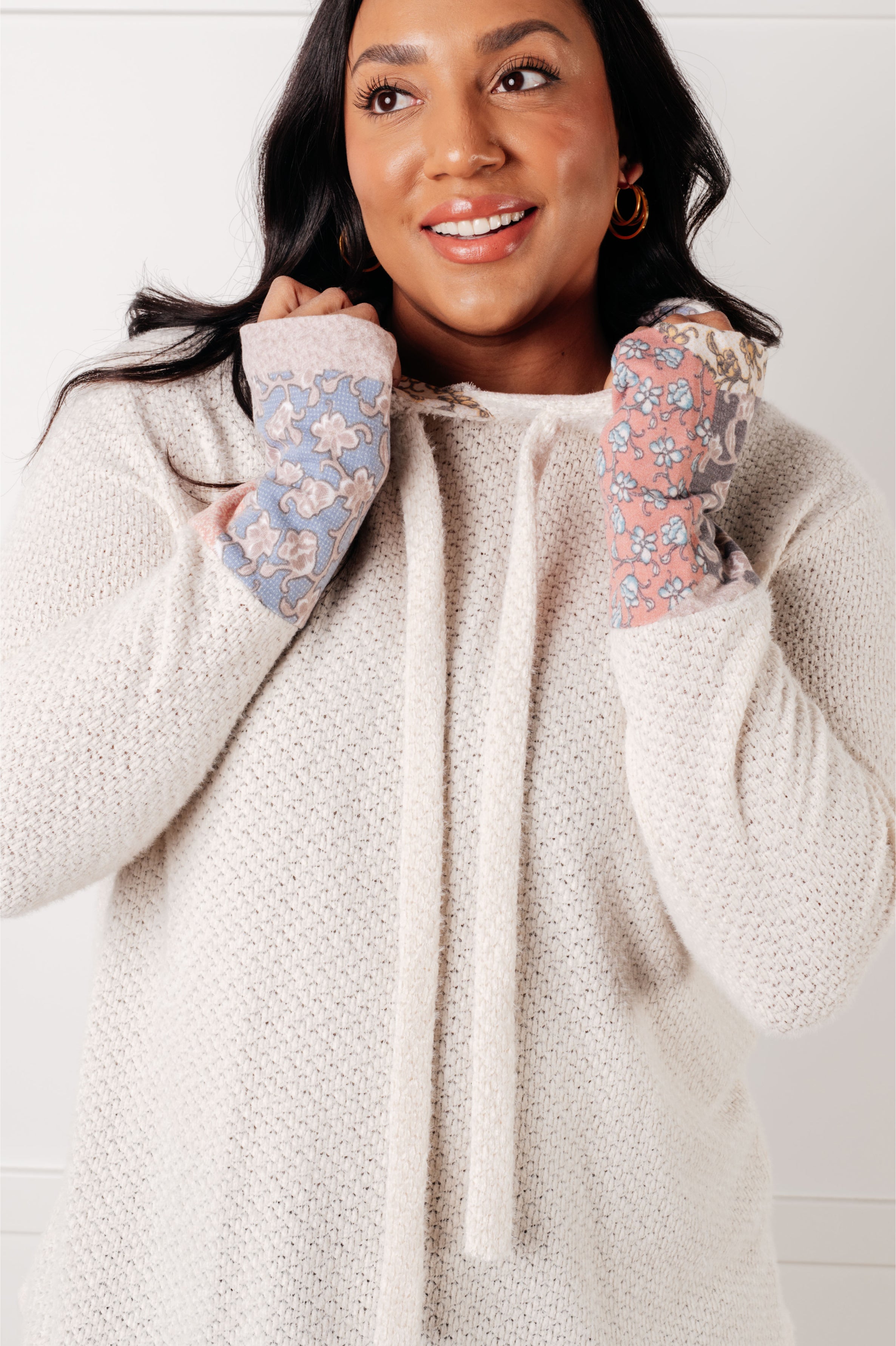 7th Ray A Tad Chilly Waffle & Jersey Knit Hoodie Tops