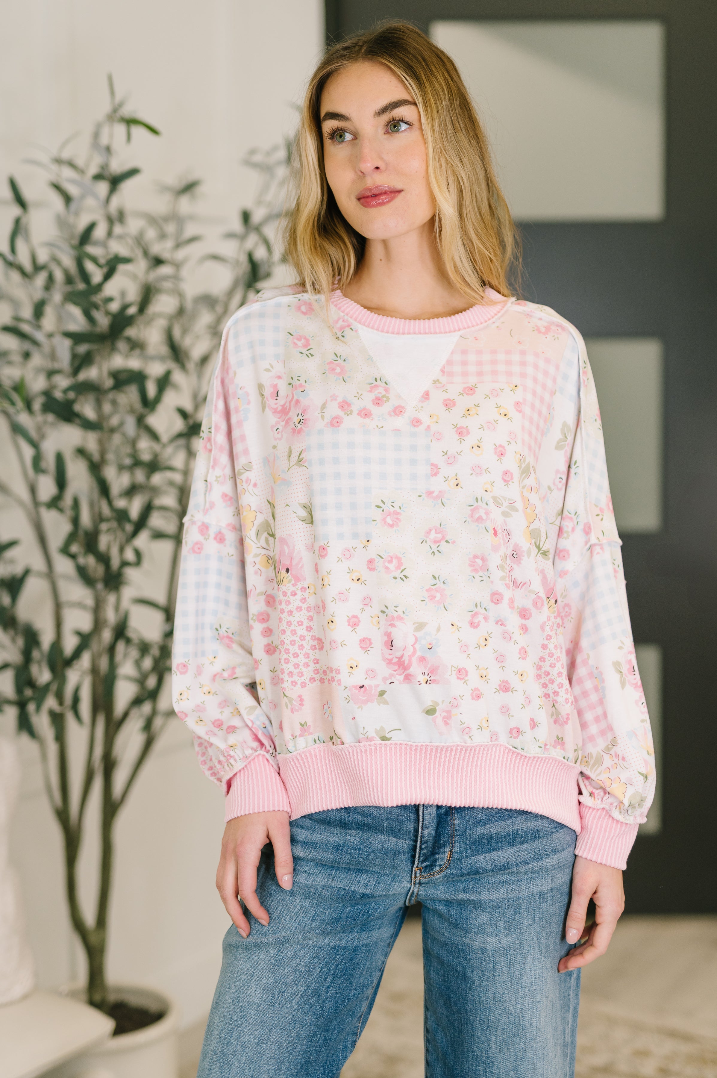 Haptics A Little Bias Printed Patchwork Top Womens