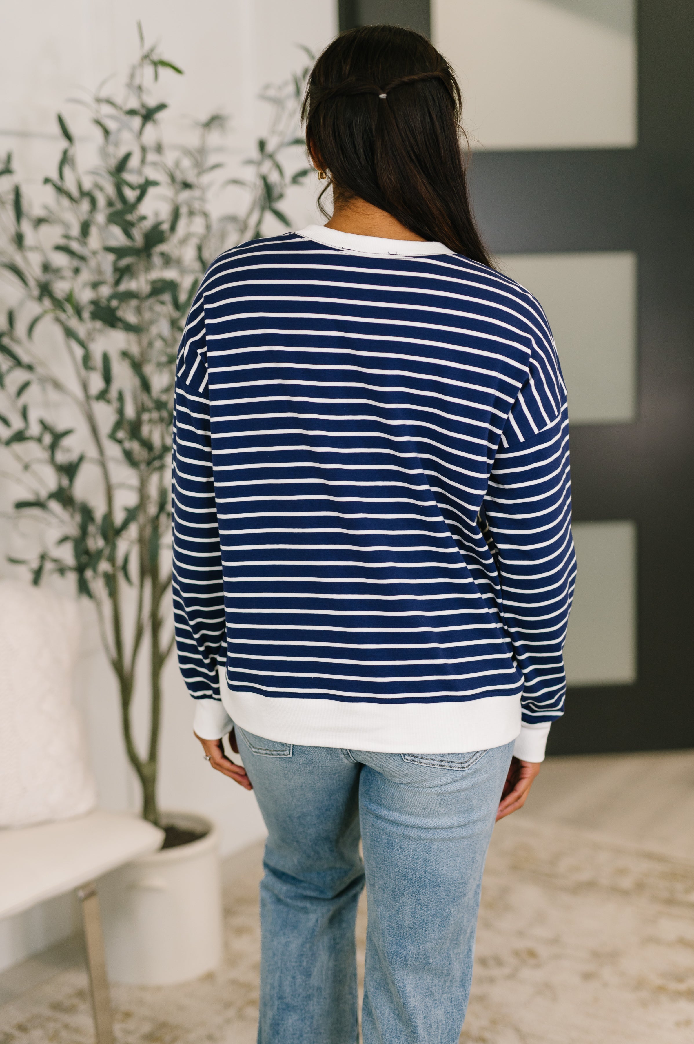 Zenana Almost Therapeutic Drop Shoulder Pullover in Navy Womens