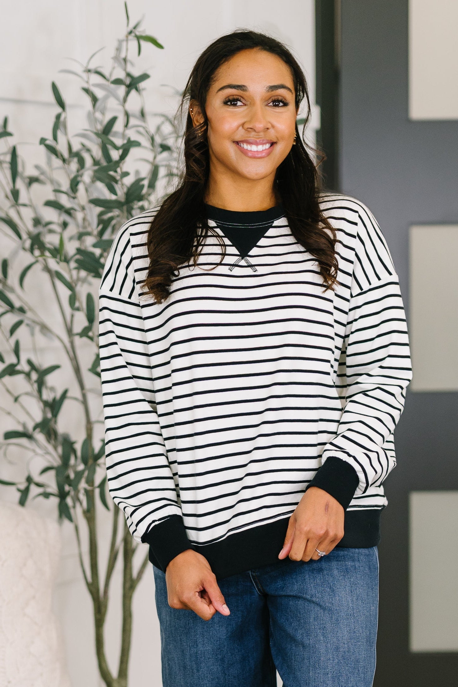 Zenana Almost Therapeutic Drop Shoulder Pullover in White and Black Womens