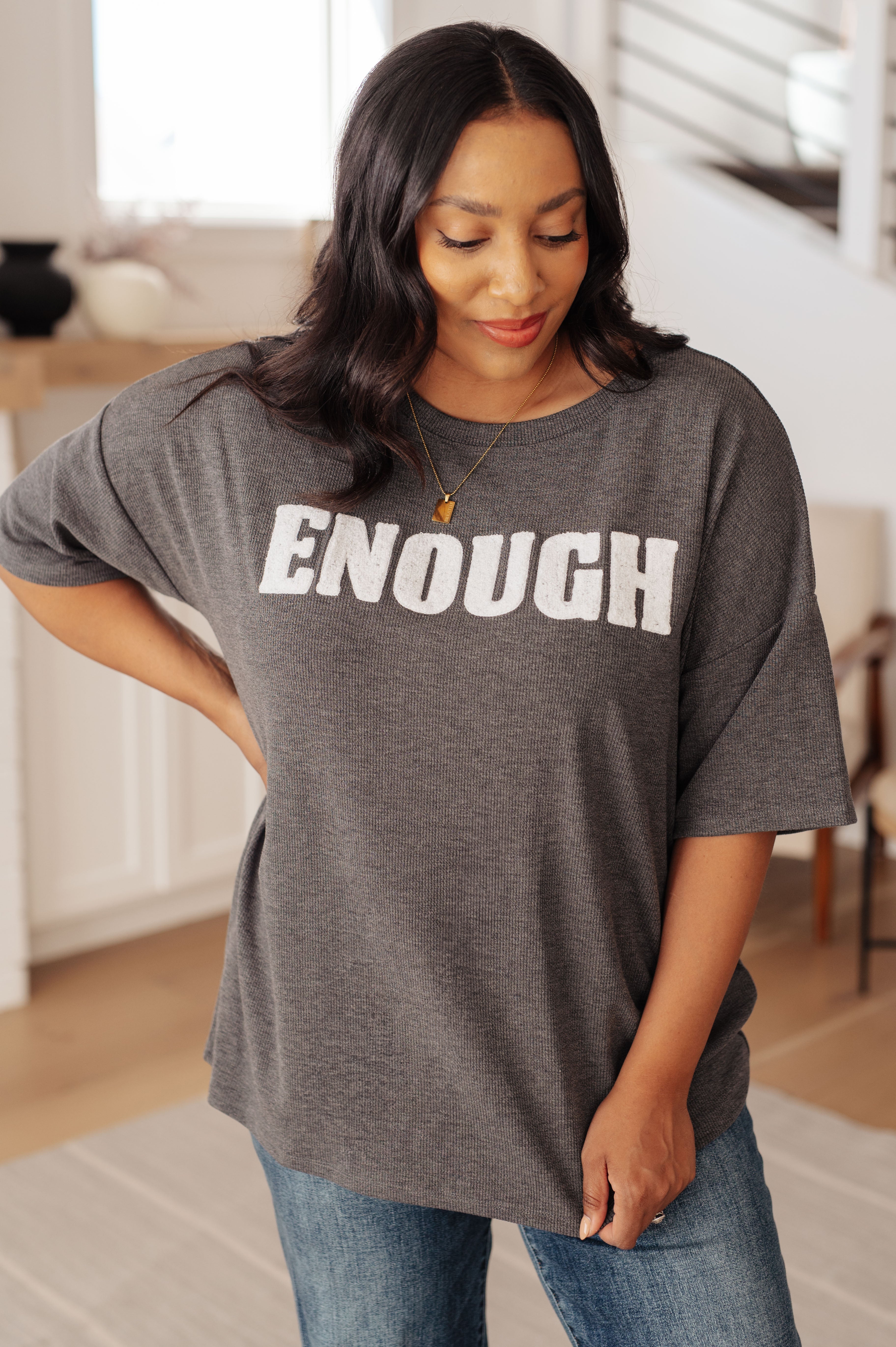 Haptics Always Enough Graphic Tee in Charcoal Tops