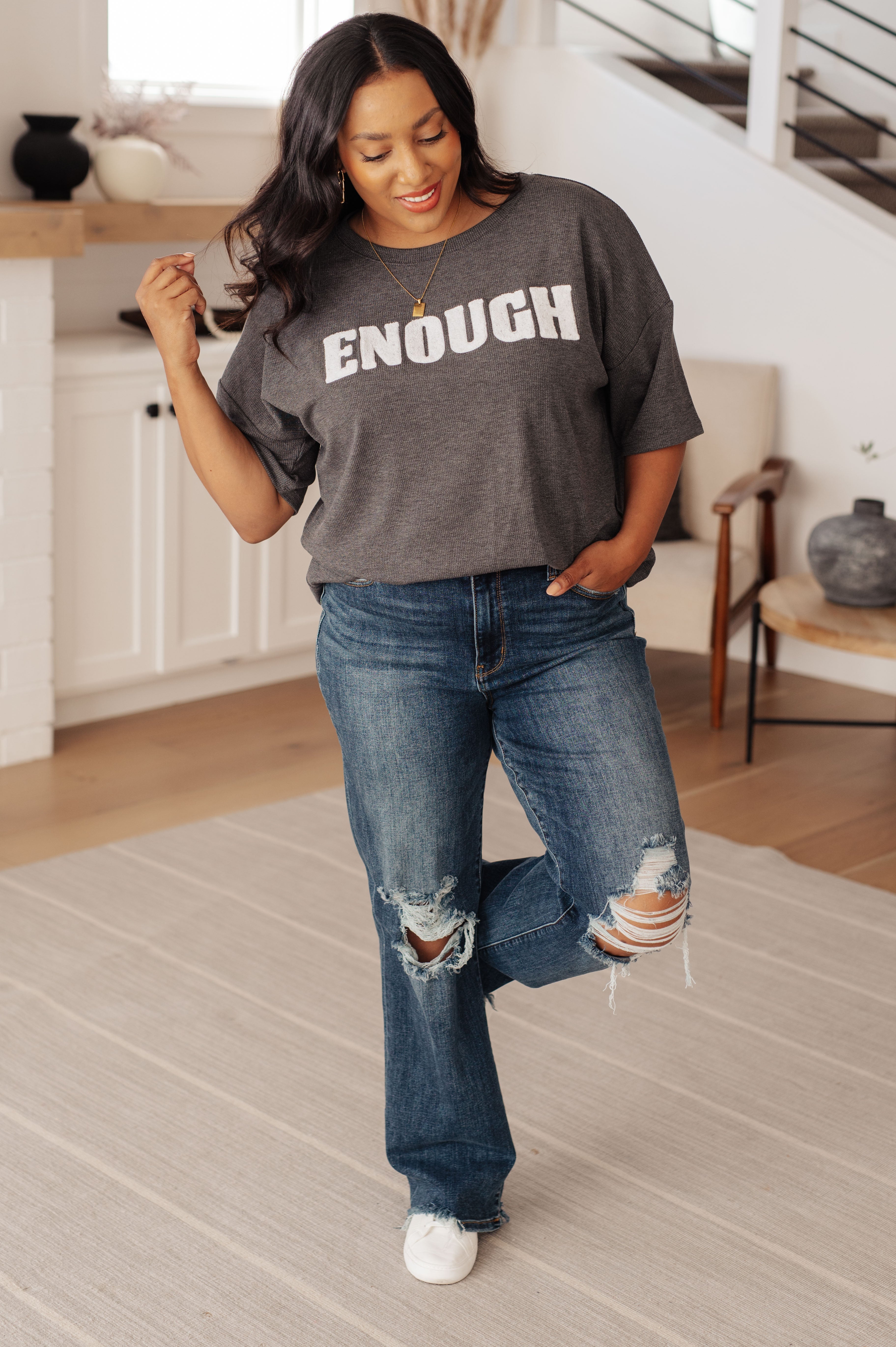 Haptics Always Enough Graphic Tee in Charcoal Tops
