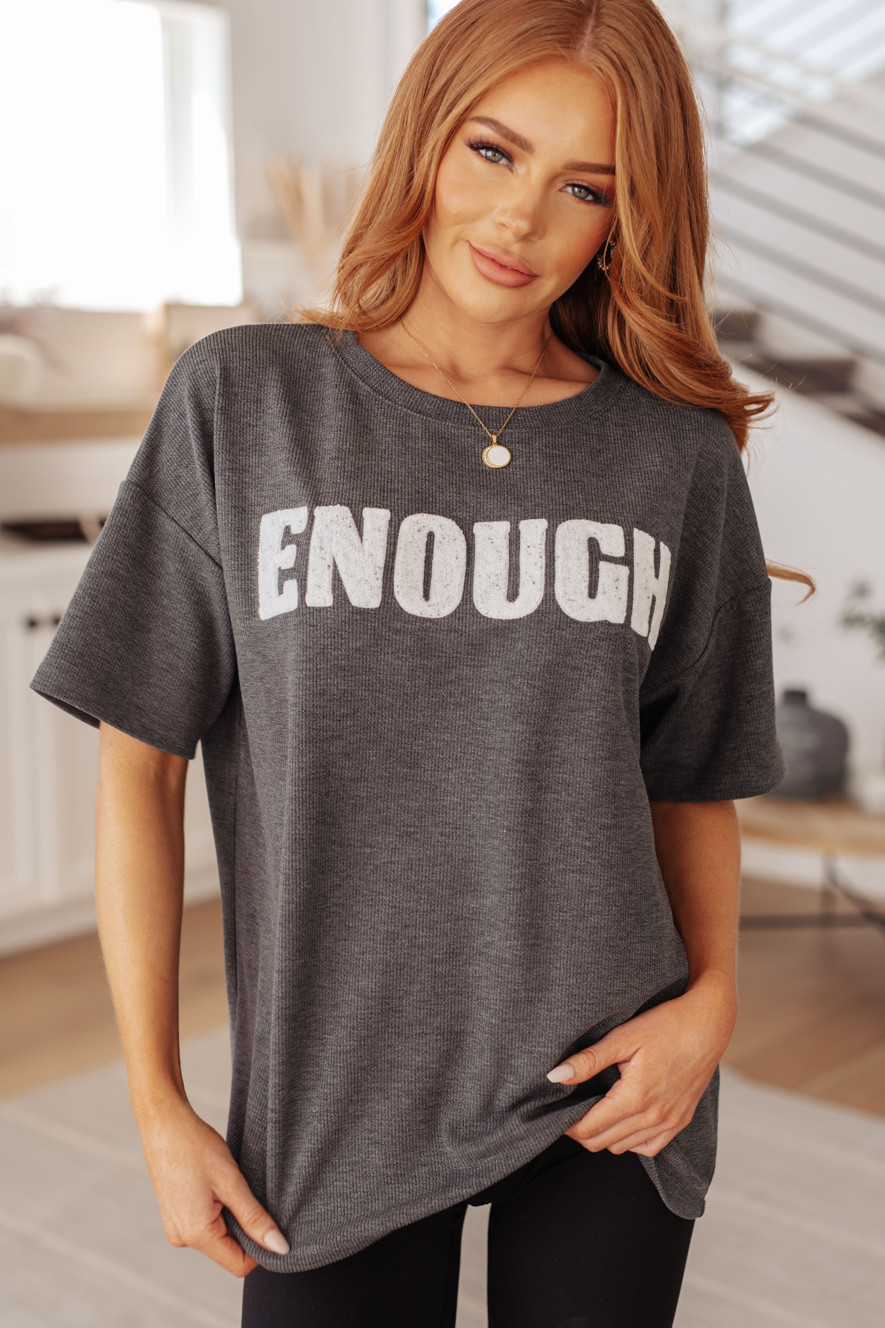 Haptics Always Enough Graphic Tee in Charcoal Tops
