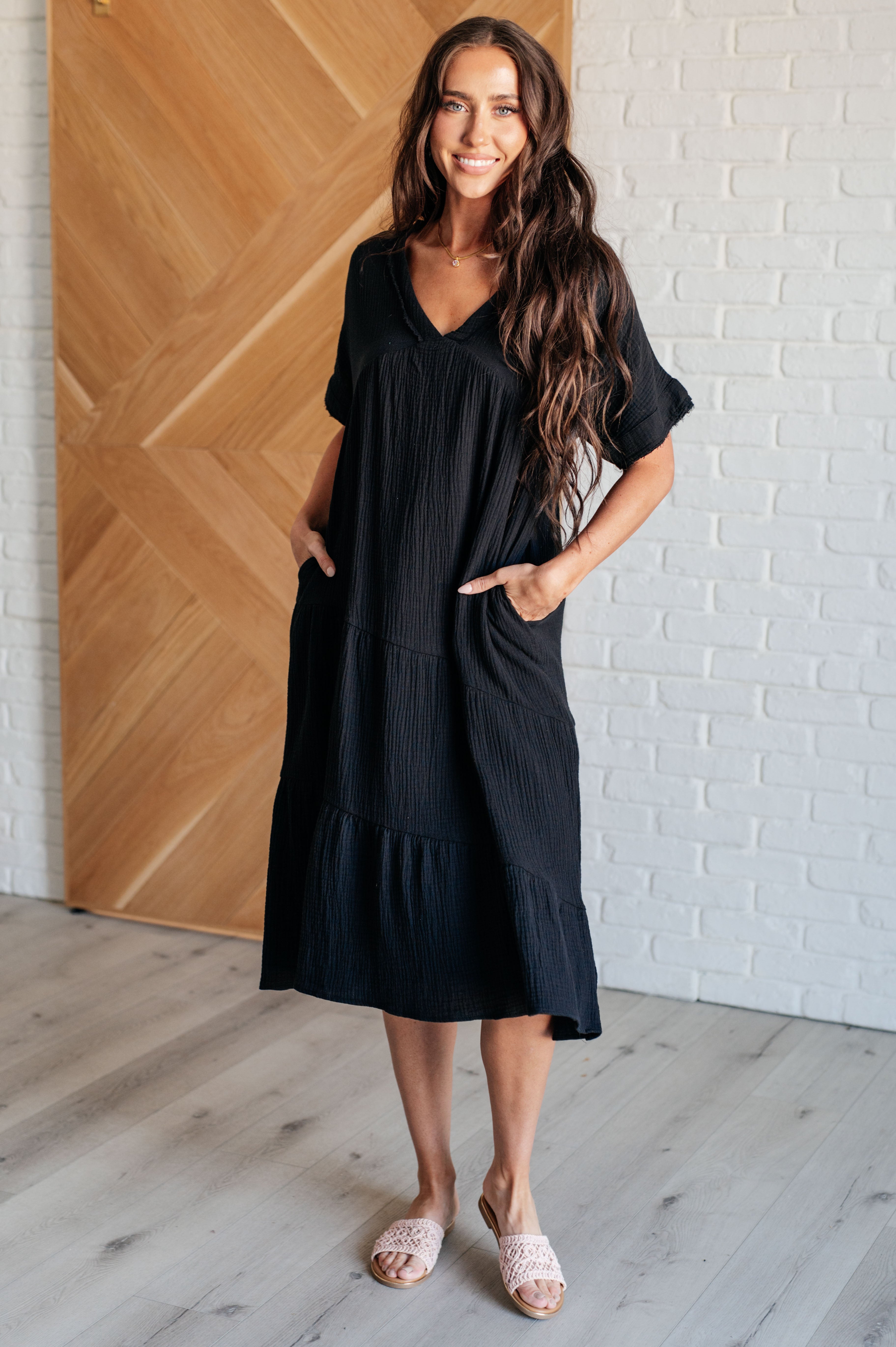 Very J Always Learning Dolman Sleeve Dress in Black Dresses