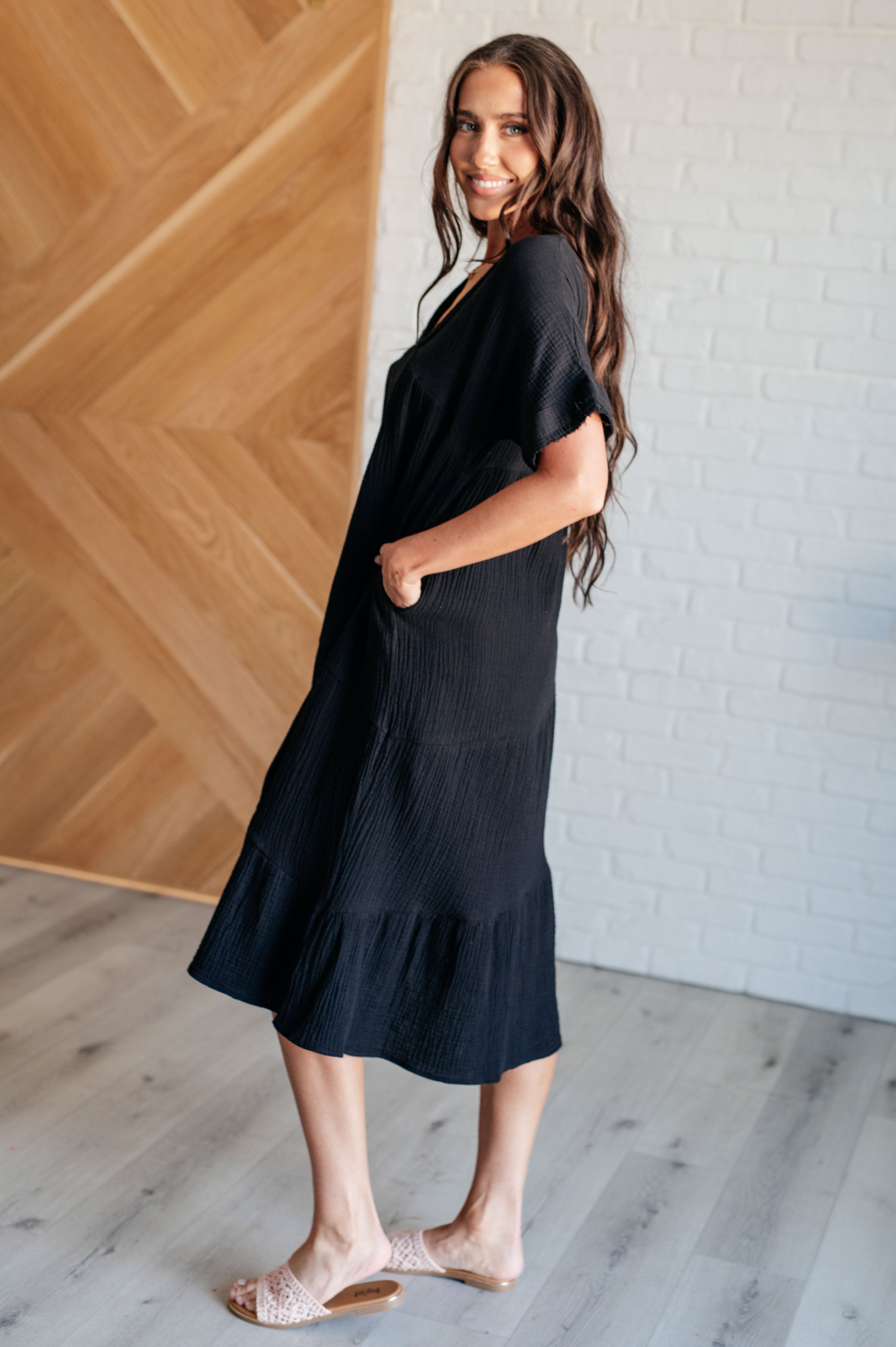 Very J Always Learning Dolman Sleeve Dress in Black Dresses