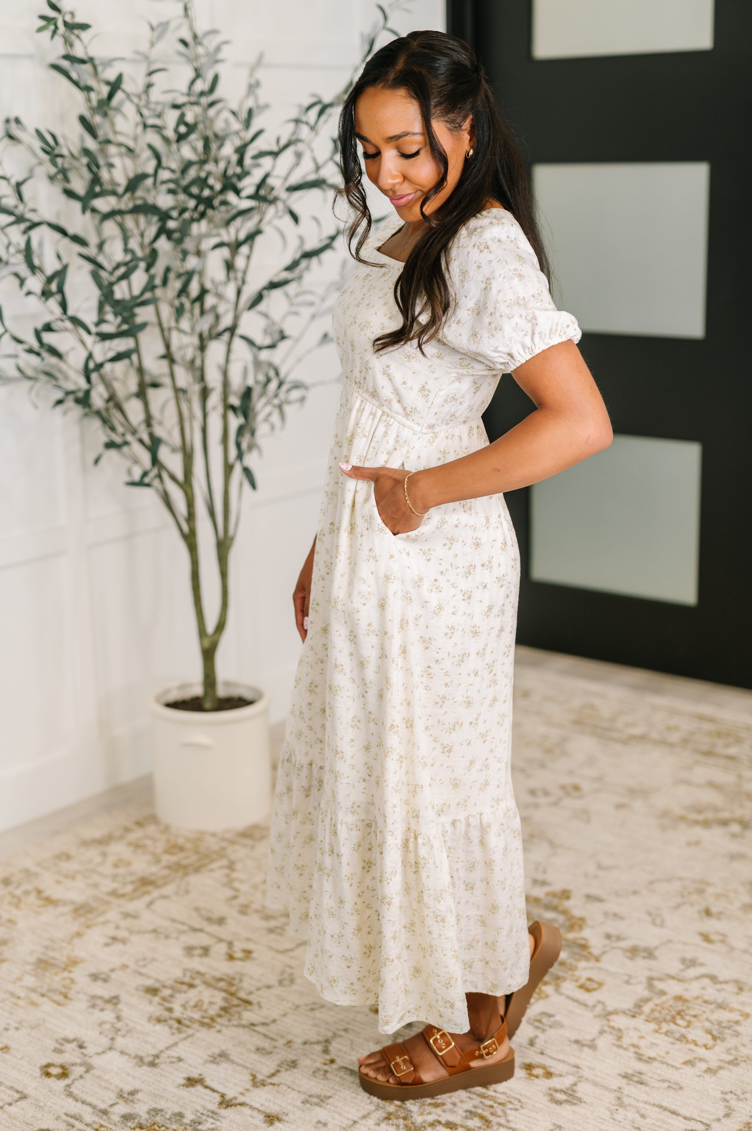 Polagram Angelcore Floral Square Neck Dress Womens