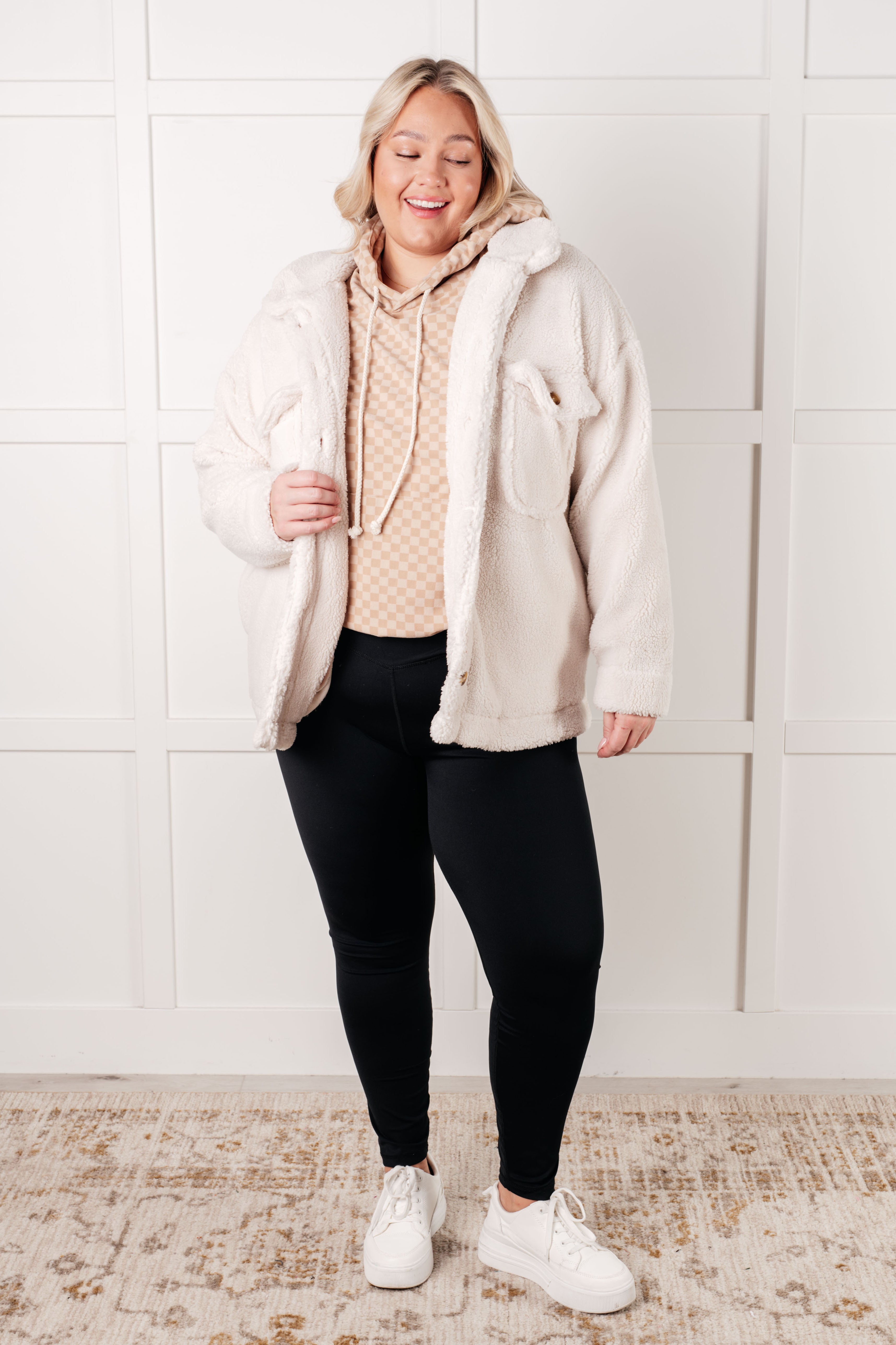 One Eleven North Ask Me Out Checkered Hoodie in Khaki Tops