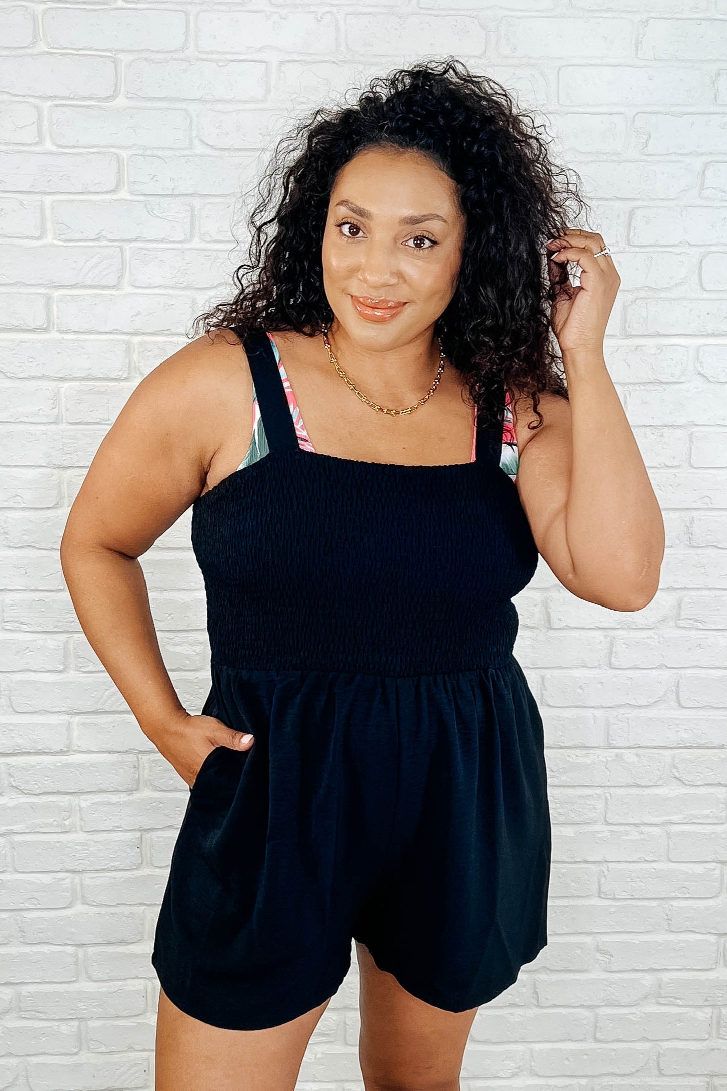 One Eleven North Assume the Best Square Neck Romper Womens