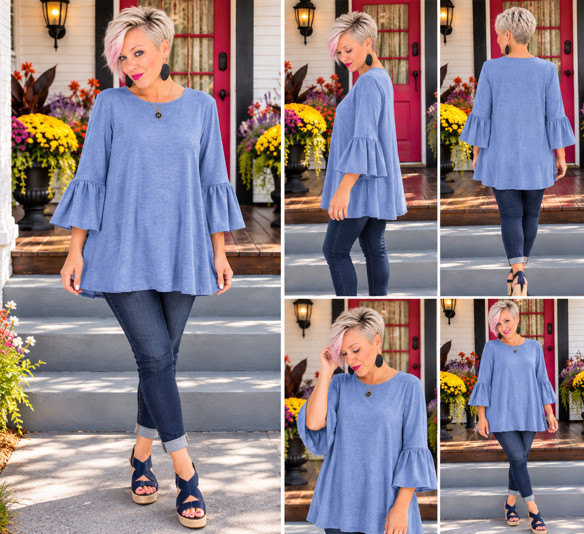 Haptics Vintage Denim Jacquard Textured Washed Ribbed Hoodie Shirts & Tops