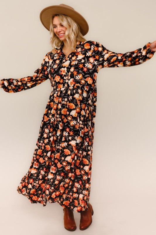 Haptics Black & Rust Floral Knit Maxi Dress