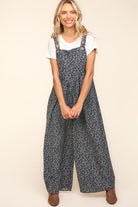 Haptics Black & Charcoal Floral Wide Leg Overalls Jumpsuits & Rompers