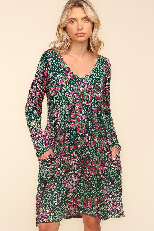 Haptics Hunter Green Floral and Animal Print Buttery Smooth Dress Dresses