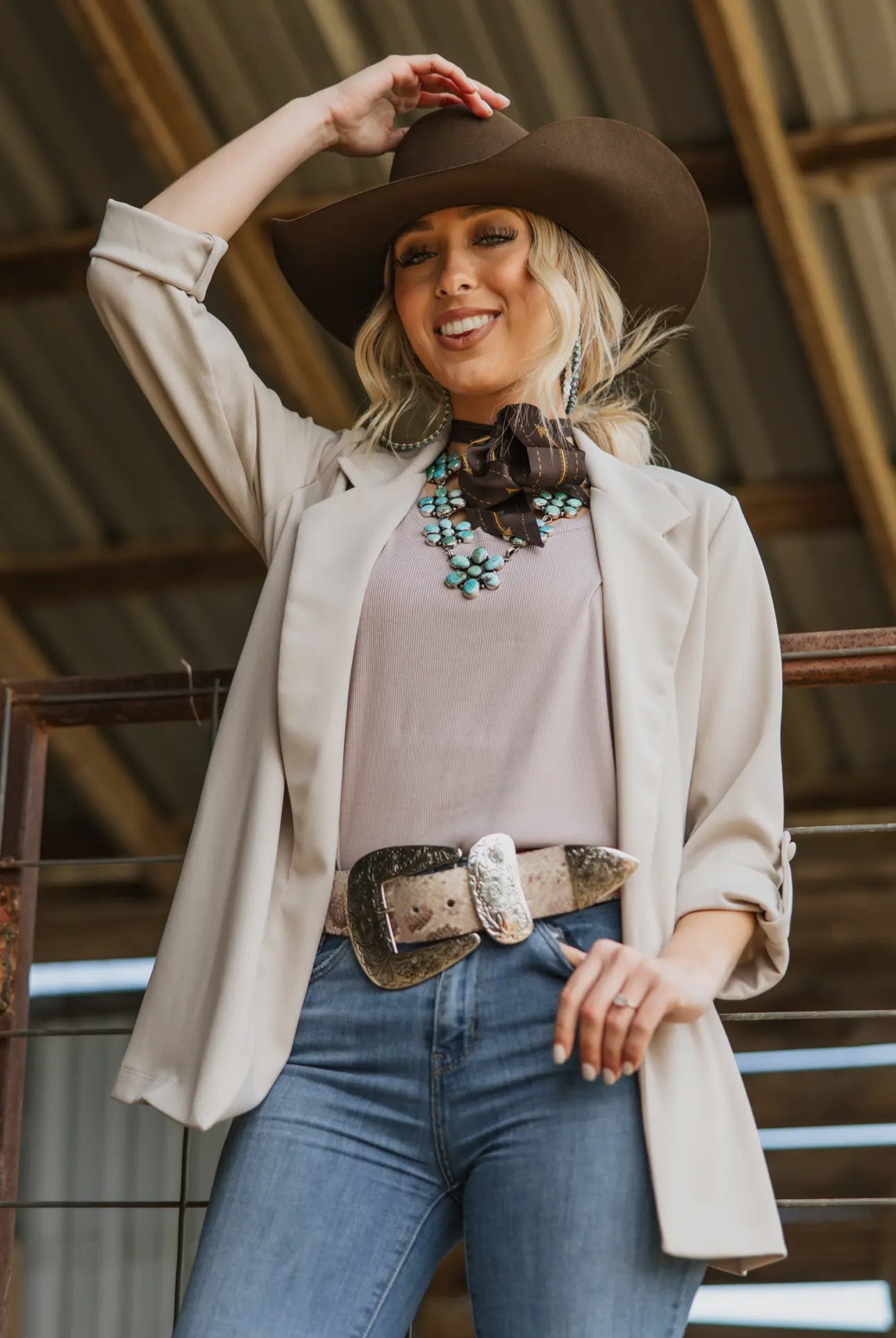 Andree by Unit I'm Really That Gal Open Front Blazer in Pearl Womens