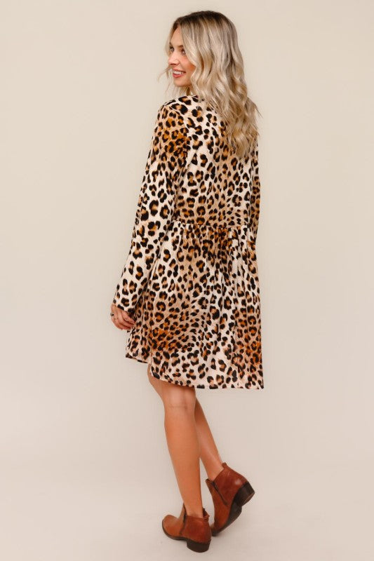 Haptics Fit and Flare Leopard Babydoll Midi Dress