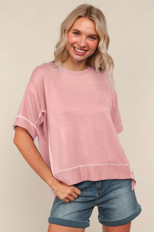 Haptics Oversized Knit French Terry Out Seam Overlock in Blush