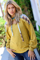 Haptics Butterscotch & Olive Multicolor Cutout Hoodie Shirts & Tops