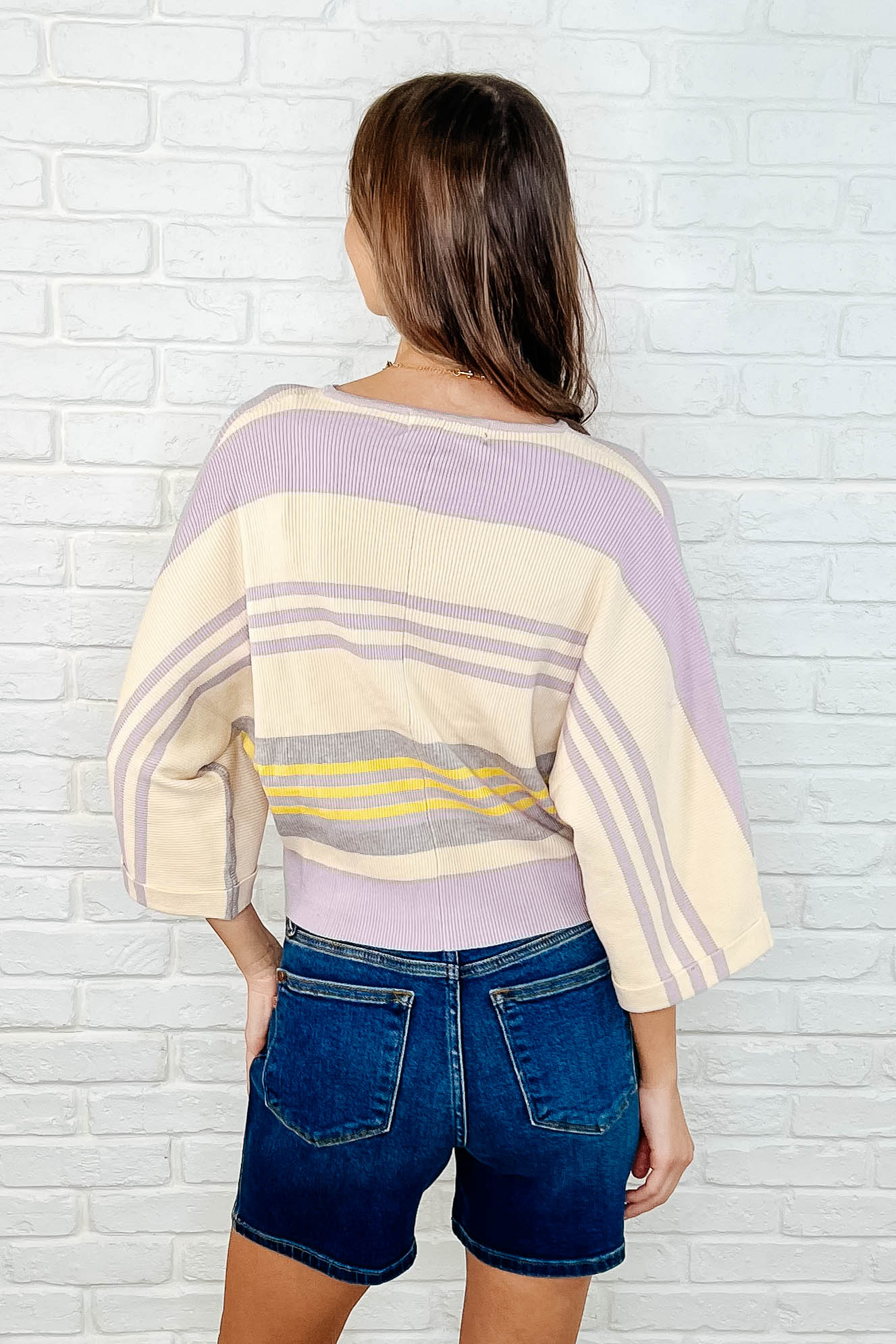 One Eleven North Barely Justified Striped Dolman Sleeve Top Womens