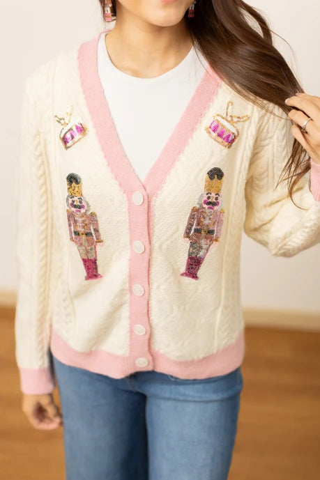 Southern Grace Beige and Pink Nutcracker Sweater