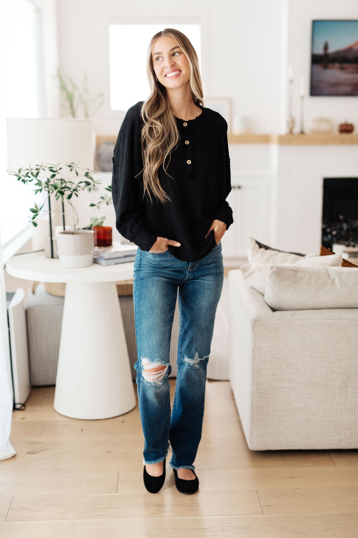 Sew in Love Better Than Best Henley Waffle Knit Top Tops