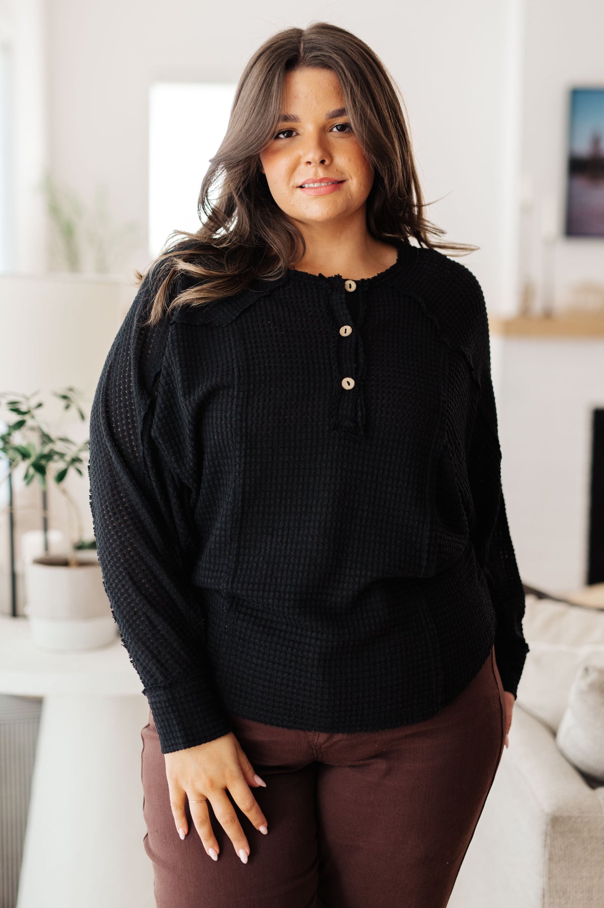 Sew in Love Better Than Best Henley Waffle Knit Top Tops