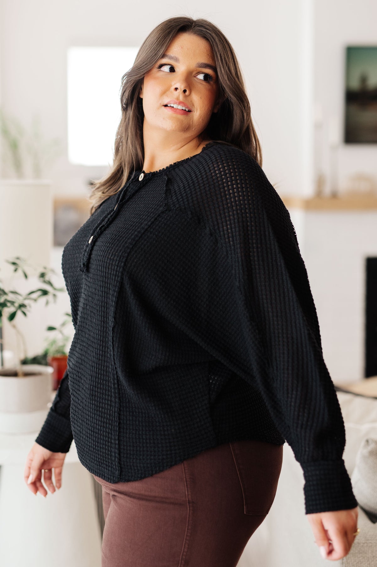Sew in Love Better Than Best Henley Waffle Knit Top Tops