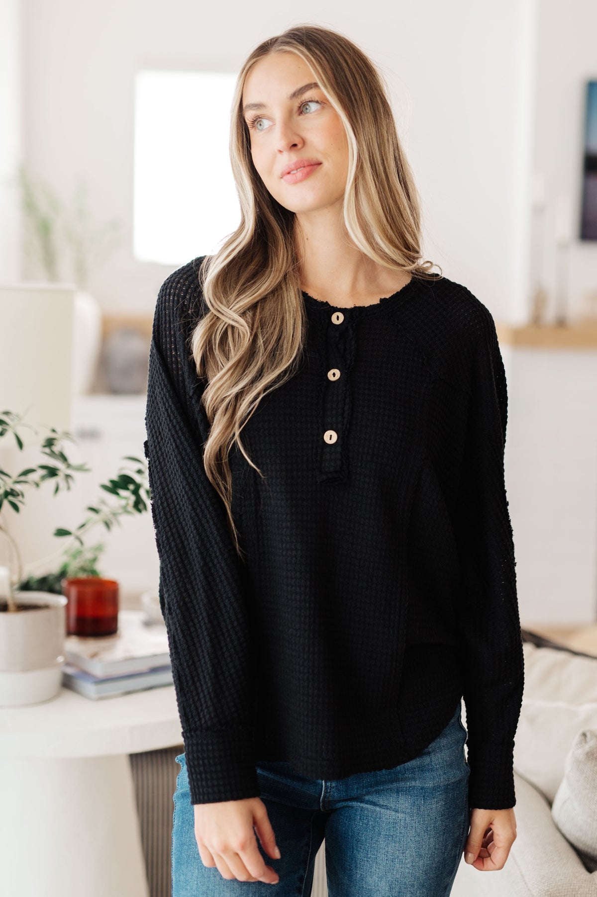 Sew in Love Better Than Best Henley Waffle Knit Top Tops