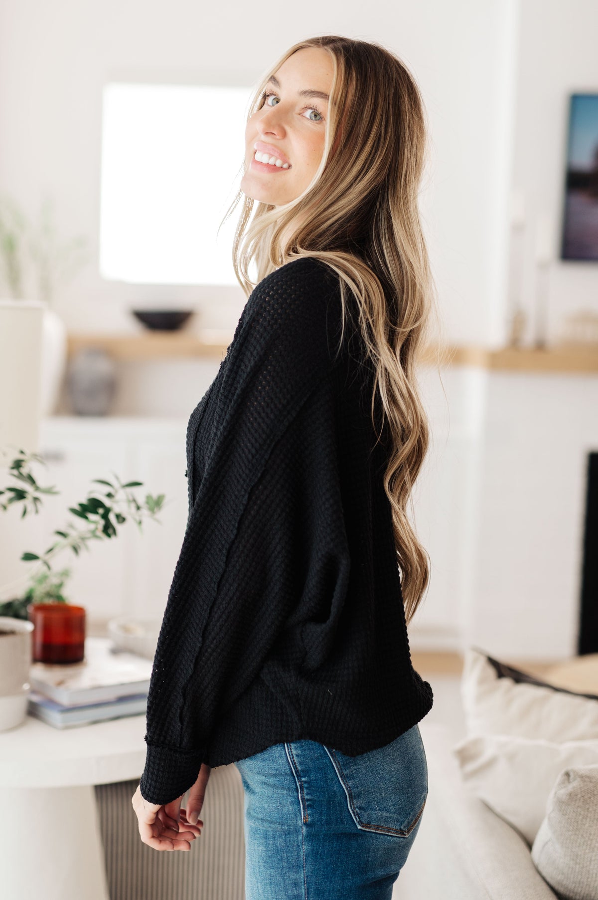 Sew in Love Better Than Best Henley Waffle Knit Top Tops