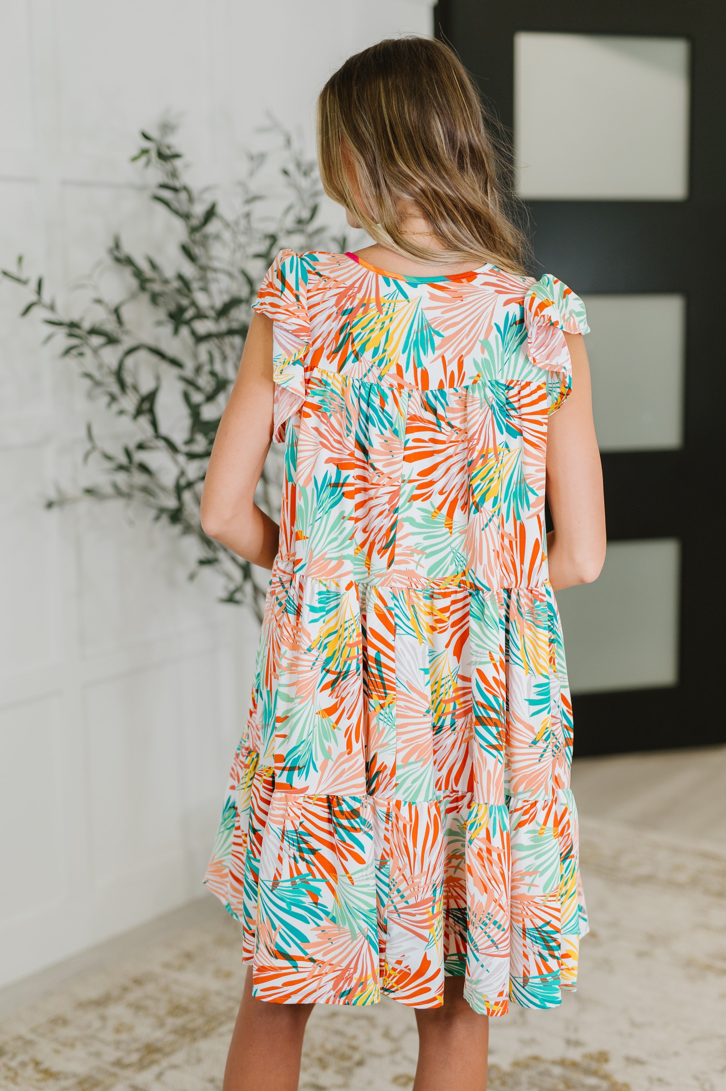 Haptics Bless Your Love Tiered Dress in Ivory, Orange and Mint Womens