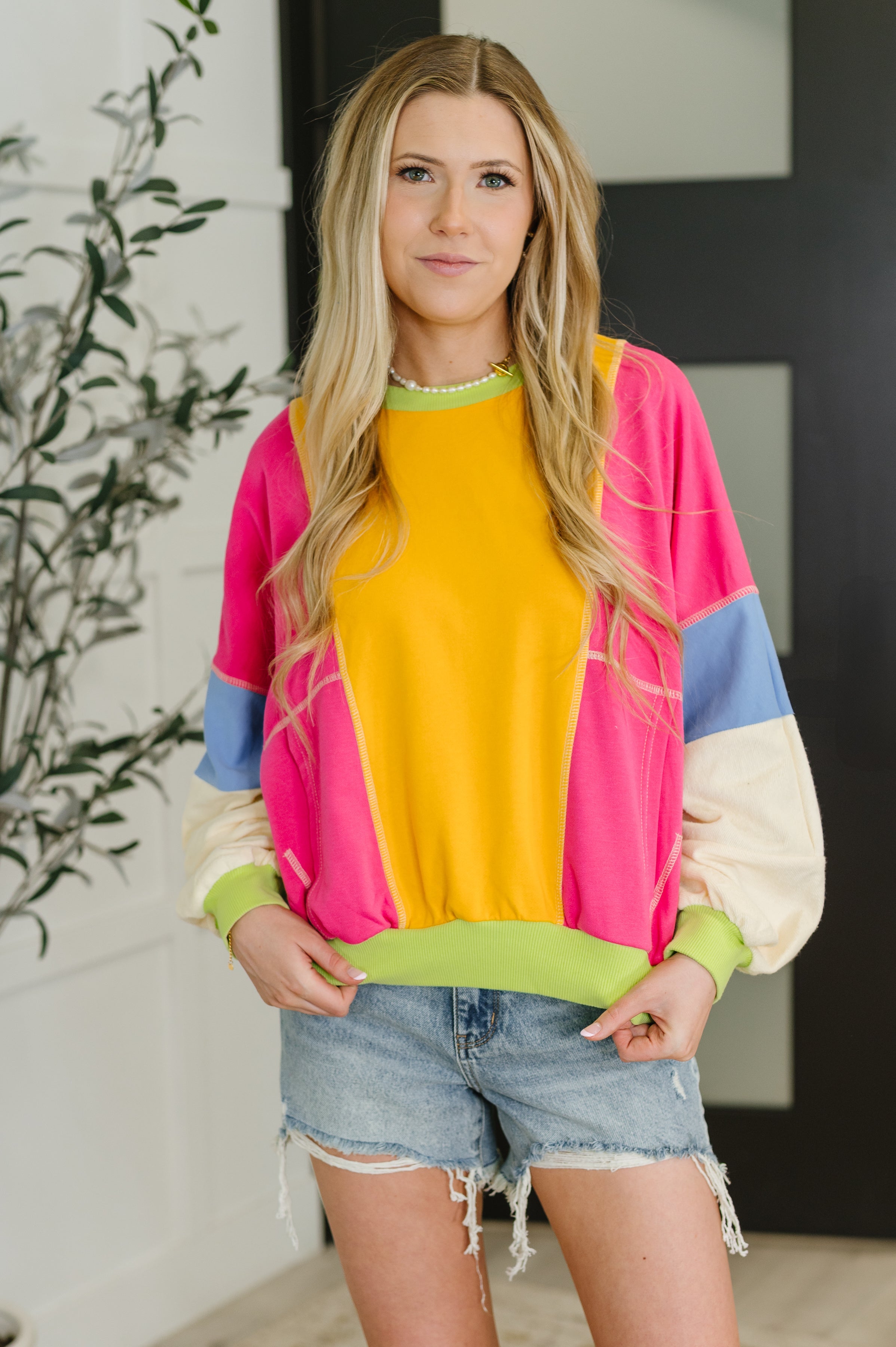 One Eleven North Blockbuster Color Block Pullover in Bright Womens
