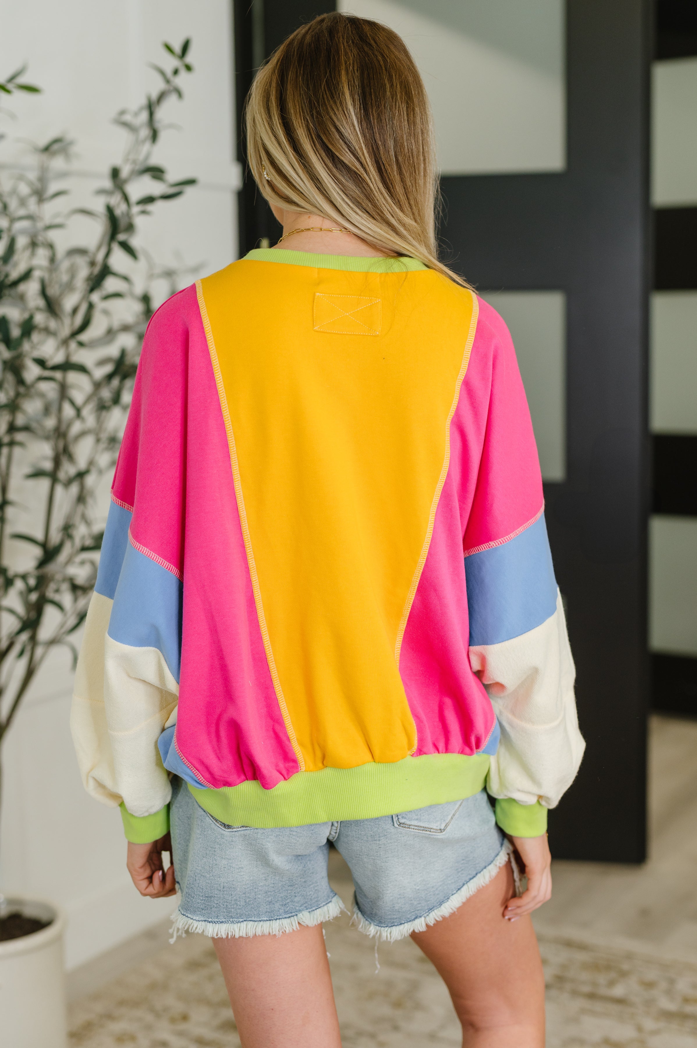 One Eleven North Blockbuster Color Block Pullover in Bright Womens